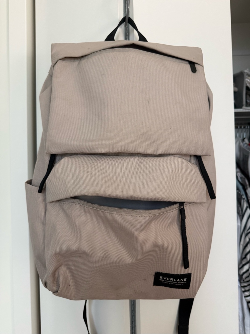 Everlane Men’s Sand Beige Canvas Backpack with Black Accents